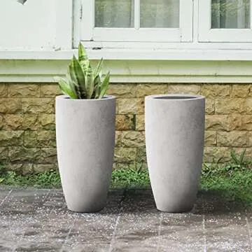 Kante 23.6" Natural Concrete Tall Planters Set of 2