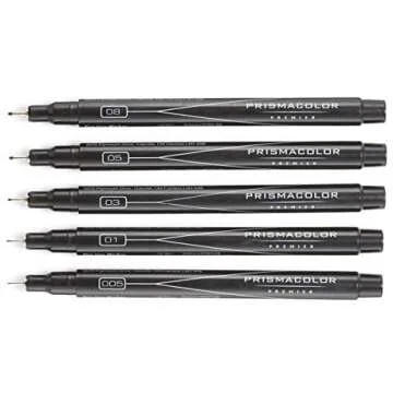 Prismacolor Premier Fine Line Illustration Markers, Assorted Fine Tips, Black, Adult Coloring, 5 Pack