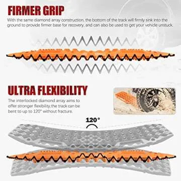 BUNKER INDUST Off-Road Traction Boards with Jack Base, 1 Pair Recovery Tracks Mat for 4X4 Jeep Truck Tire Traction-Sand,Mud, Snow Ladder Ramps (Orange)