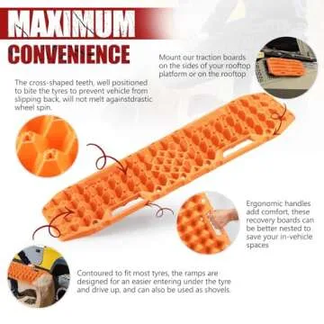 BUNKER INDUST Off-Road Traction Boards with Jack Base, 1 Pair Recovery Tracks Mat for 4X4 Jeep Truck Tire Traction-Sand,Mud, Snow Ladder Ramps (Orange)