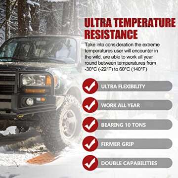 BUNKER INDUST Off-Road Traction Boards with Jack Base, 1 Pair Recovery Tracks Mat for 4X4 Jeep Truck Tire Traction-Sand,Mud, Snow Ladder Ramps (Orange)