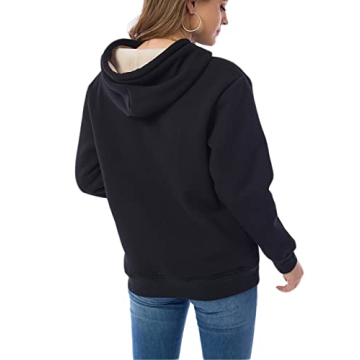 Haellun Womens Casual Winter Warm Fleece Sherpa Lined Pullover Hooded Sweatshirt (Black, Medium)