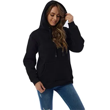 Haellun Womens Casual Winter Warm Fleece Sherpa Lined Pullover Hooded Sweatshirt (Black, Medium)