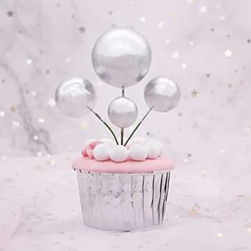 40 PCS Silver Foam Ball Cake Toppers for Celebrations