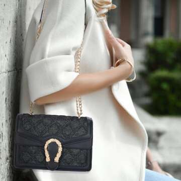 DEEPMEOW Womens Quilted Crossbody Shoulder Purse