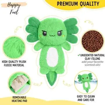 Green Axolotl Microwavable 1.5 lbs Unscented Heating Pad for Women and Kids- Cute Soft Cozy Pillow Plush Heatable Warm Stuffed Animals - Kawaii Hot and Cold Plushie - Axolotl Gifts for Girls and Boys