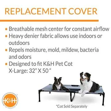 K&H Pet Products Dog Cot Replacement Cover, Designed to fit K&H XL Pet Cots (Sold Separately), Indoor Outdoor, Breathable Cooling Mesh Center, Machine Washable - Extra-Large 50 X 32in Gray