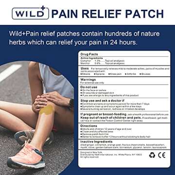 WILD+ Knee Pain Relief Patches, Warming Herbal Plaster for Knee Relief Patch, Natural Knee Patches Heat Patch for Pain Relief, Wormwood Pain Relief Patches for Knee Pain, Back, Neck, Shoulders-12 PCS