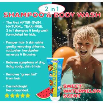 TRISWIM Kids SWIM SUDS Natural Tear-Free 2-in-1 Shampoo and Body Wash | Gently Removes Chlorine & Saltwater | Ensuring a Delightful Post-Swim Routine for your Kids