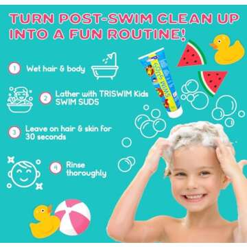 TRISWIM Kids SWIM SUDS Natural Tear-Free 2-in-1 Shampoo and Body Wash | Gently Removes Chlorine & Saltwater | Ensuring a Delightful Post-Swim Routine for your Kids