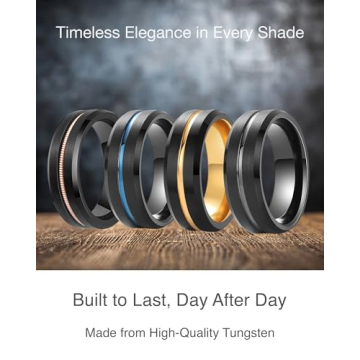 Custom Black Tungsten Wedding Band with Gold Groove