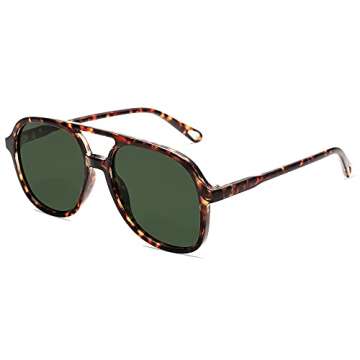 Appassal Retro Polarized Aviator Sunglasses Womens Men Vintage Double Bridge Square Sun Glasses AP3606, Tortoise Frame/Green Lens