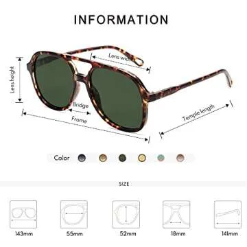 Appassal Retro Polarized Aviator Sunglasses Womens Men Vintage Double Bridge Square Sun Glasses AP3606, Tortoise Frame/Green Lens
