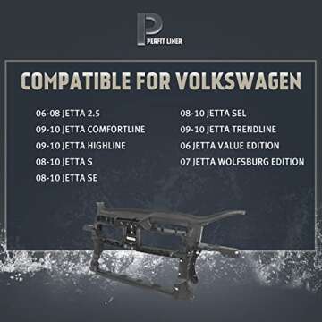 Perfit Liner Front Radiator Support Assembly Black Plastic Compatible With 2006-2010 VOLKSWAGEN Jetta 2.5L Engine VW1225128 1K0805588F