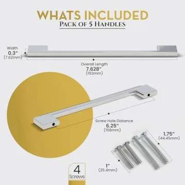 Southern Hills Polished Chrome Cabinet Pulls - 5 Pack - Chrome Drawer Pulls, Chrome Cabinet Handles,...