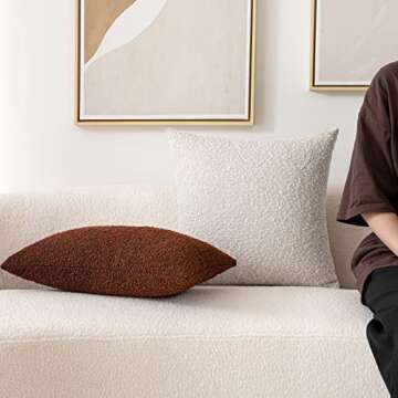 Woaboy Pack of 1 Decorative Throw Pillow Cover Pillowcase Textured Boucle Square Sofa Couch Pillow Home Decor for Living Room Woven Modern Cushion Case 20 x 20 Inch Ivory