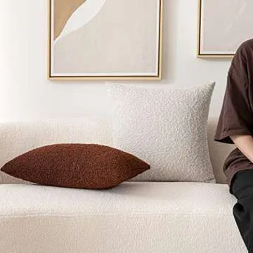 Woaboy Pack of 1 Decorative Throw Pillow Cover Pillowcase Textured Boucle Square Sofa Couch Pillow Home Decor for Living Room Woven Modern Cushion Case 20 x 20 Inch Ivory