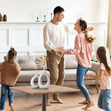 White Ceramic Hollow Vases Set of 2, Flower Vase for Decor, Modern Decorative Vase Centerpiece for W...