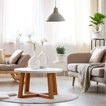 White Ceramic Hollow Vases Set of 2, Flower Vase for Decor, Modern Decorative Vase Centerpiece for Wedding Dinner Table Party Living Room Office Bedroom, Housewarming Gift