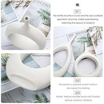 White Ceramic Hollow Vases Set of 2, Flower Vase for Decor, Modern Decorative Vase Centerpiece for Wedding Dinner Table Party Living Room Office Bedroom, Housewarming Gift