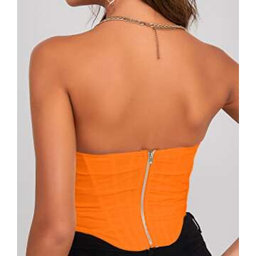 ADDHEAT Strapless Corset Top for Women Open Back Bustier Y2k Hourglass Shape Overbust Orange