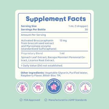 JoySpring Broccoli Supplement for Kids | Sulforaphane & Bacopa Monnieri Drops | Supports Cognitive Function | Vegan & Kid-Friendly