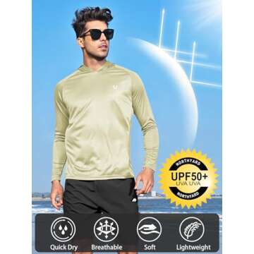 NORTHYARD Men’s UPF 50+ Long Sleeve Hoodie Rash Guard Shirt - Sun Protection and Comfort