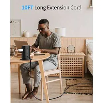 Power Strip Tower with USB – 10ft Extension Cord, 8 Outlets