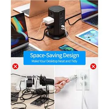 Power Strip Tower with USB – 10ft Extension Cord, 8 Outlets