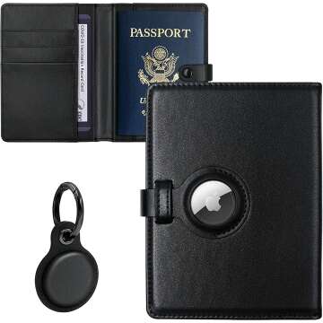 AirTag Travel Wallet Package with Passport Holder Black