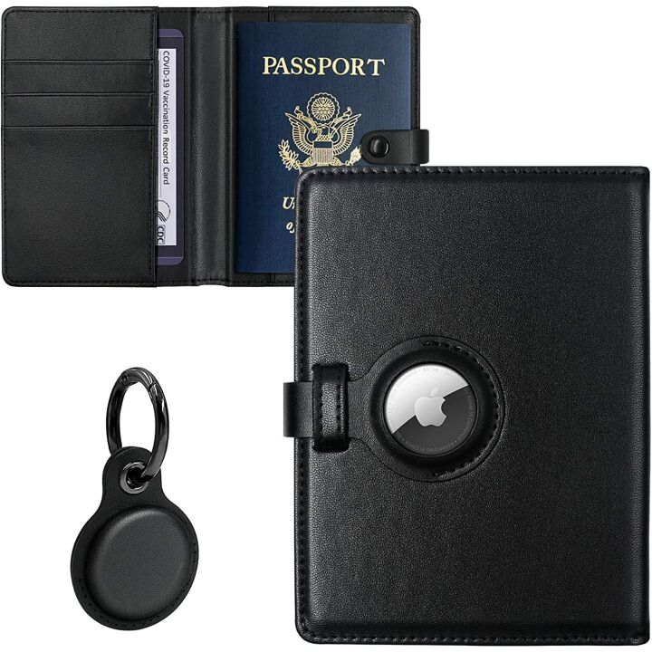 AirTag Travel Wallet Package with Passport Holder Black