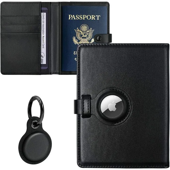 AirTag Travel Wallet Package with Passport Holder Black