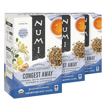 Numi Organic Congest Away Tea, 48 Herbal Tea Bags, Caffeine Free, Fennel and Peppermint Blend