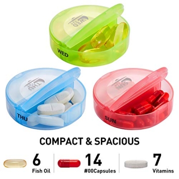 Weekly Pill Organizer 2 Times a Day, Large 7 Day Pill Box with PU Case FGcase AM PM Pill Box Daily Pill Cases Medicine Box - Rainbow Brown
