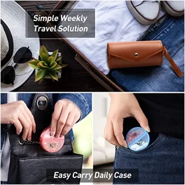 Weekly Pill Organizer 2 Times a Day, Large 7 Day Pill Box with PU Case FGcase AM PM Pill Box Daily Pill Cases Medicine Box - Rainbow Brown