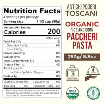 Antichi Poderi Paccheri Pasta - Organic Pasta Made from Corn and Rice - Large Circle Gluten-Free Pasta Imported from Italy, Italian Jumbo Pasta Shells - Flavorful Gourmet Pasta - 8.8 oz / 250g