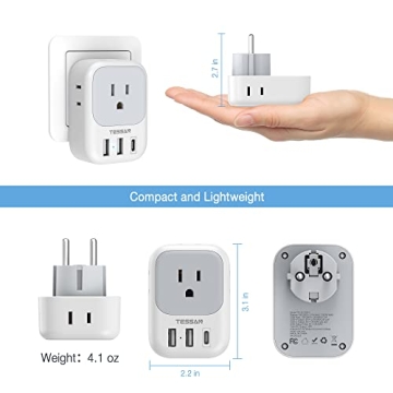 TESSAN 7-in-1 Type E/F Plug Adapter for Europe Travel