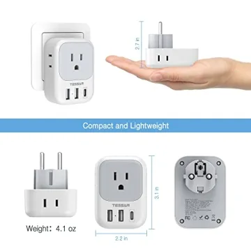 TESSAN 7-in-1 Type E/F Plug Adapter for Europe Travel