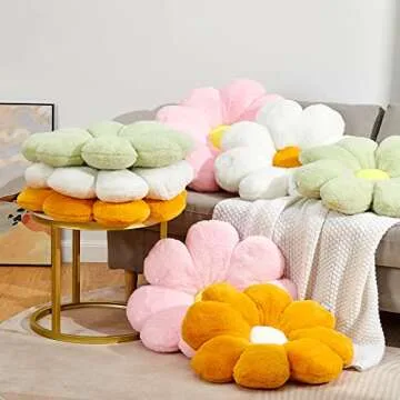 Ailive 21.6In Pink Flower Shaped Throw Pillow Floor Pillow Cushion Cute Preppy Funky Desk Plush Chair Cushion Decorative Throw Pillows for Girls Adults