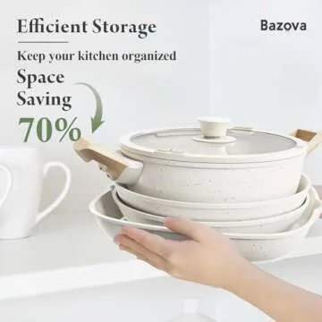 Bazova 19 Pcs Pots and Pans Set Non Stick Ceramic Cookware Set with Removable Handles, Non Toxic Induction Kitchen Cookware Sets RV Cookware,Dishwasher/Oven Safe PFAS/PTFE/PFOA Free Cream White
