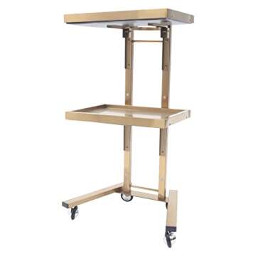 Xuthusman 2-Tier Foldable Tray Trolley Salon 4-Wheel Rolling Cart Utility Storage Shelves Holder wit...