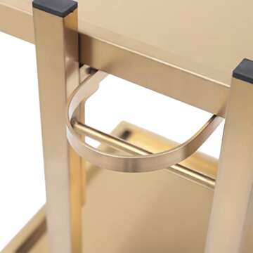 Xuthusman 2-Tier Foldable Tray Trolley Salon 4-Wheel Rolling Cart Utility Storage Shelves Holder with Service Tray Stainless Steel (Gold)