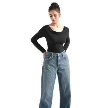 SUUKSESS Women Long Sleeve Off Shoulder Tops Trendy Cowl Neck Going Out Basic Blouses Shirts for Fall (Black, S)