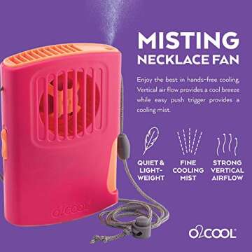 O2COOL Misting Necklace Fan - Portable, Battery Operated with Powerful Vertical Air Flow for Quiet H...
