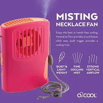 O2COOL Misting Necklace Fan - Portable, Battery Operated with Powerful Vertical Air Flow for Quiet H...