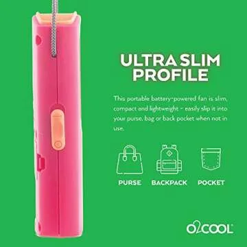 O2COOL Misting Necklace Fan - Portable, Battery Operated with Powerful Vertical Air Flow for Quiet Hands Free Cooling and Personal Travel (Raspberry)