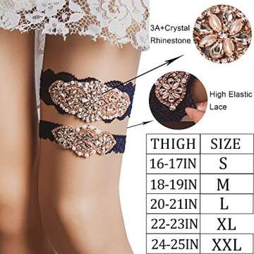 yanstar Wedding Bridal Garter Set Champagne Stretch Lace with Silver Rhinestone Clear Crystal Pearl for Prom Bridesmaid Dress