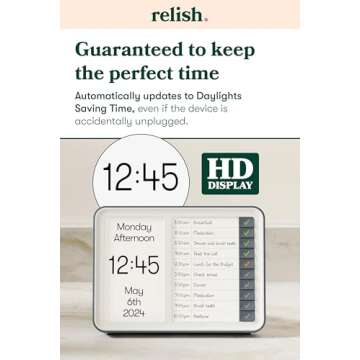 Relish Day Hub - Dementia Clock with Daily Task Manager, HD Large Screen Digital Calendar Clock for Seniors and People with Memory Loss