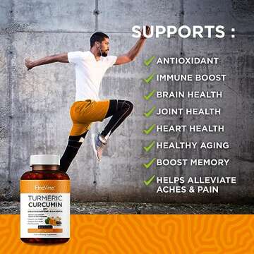 Turmeric Curcumin with BioPerine Black Pepper and Ginger - Made in USA - 120 Vegetarian Capsules for Advanced Absorption, Joints Support