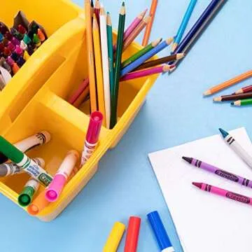 6 Multicolored Storage Caddies - Bulk Stackable Plastic Bins with 3 Compartments & Carrying Handle for Kids - Office Desk Organization for Preschool, Kindergarten, Cleaning Supplies, Arts & Crafts